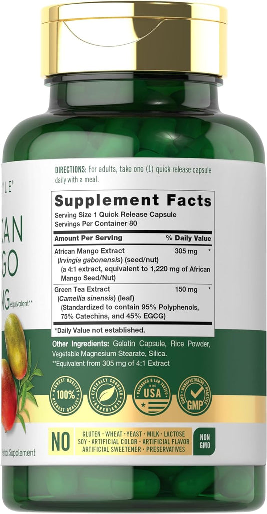 Carlyle African Mango Supplement 1220Mg | 80 Capsules | With Green Tea Extract | Non-Gmo, Gluten Free