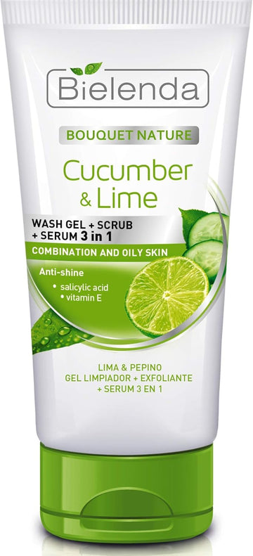 Bielenda Bouquet Nature - Replaces 3 Products In Achieving Perfectly Clean And Smooth Skin Of The Face And The Whole Body - Cucumber And Lime Gel+Scrub+Serum 3In1-150 G