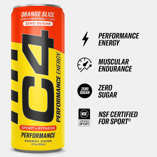 C4 Original Sugar Free Energy Drink | Orange Slice | Pre Workout Performance Drink With No Artificial Colors Or Dyes,12 Fl Oz (Pack Of 12)