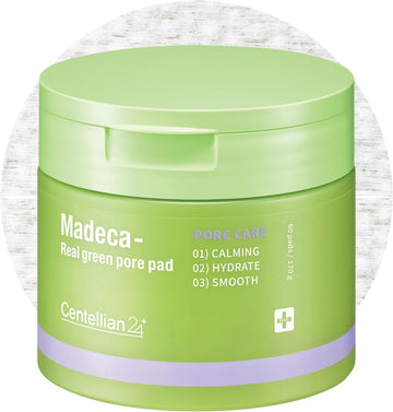 Valentines Day Gifts Centellian 24 Madeca Real Green Pore Pad (5.74Fl Oz / 60 Pcs) Exfoliating & Soothing Dual-Sided Toner Pads For Sensitive Skin. Pore Care, Texture Improvement, Korean Skin Care