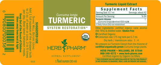 Herb Pharm Certified Organic Turmeric Root Extract for Musculoskeletal System Support - 1 Ounce (DTURM01)