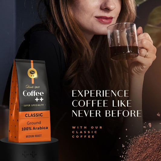 Coffee Plus Super Specialty Ground Coffee - Medium Roast & Intensity Fresh Coffee Grounds, Unique Aroma & Flavor Gourmet Coffee - 84 Sca Score, 100% Arabica, 89+ Cup Of Excellence Score - Classic, 8.8 Oz
