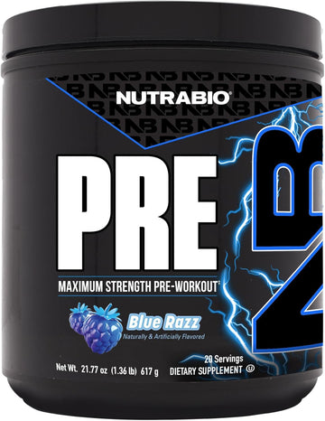 Nutrabio Pre Workout Powder - Old Formula- Sustained Energy, Mental Focus, Endurance - Beta Alanine, Creatine, Caffeine, Electrolytes - 20 Servings - Raspberry Lemonade
