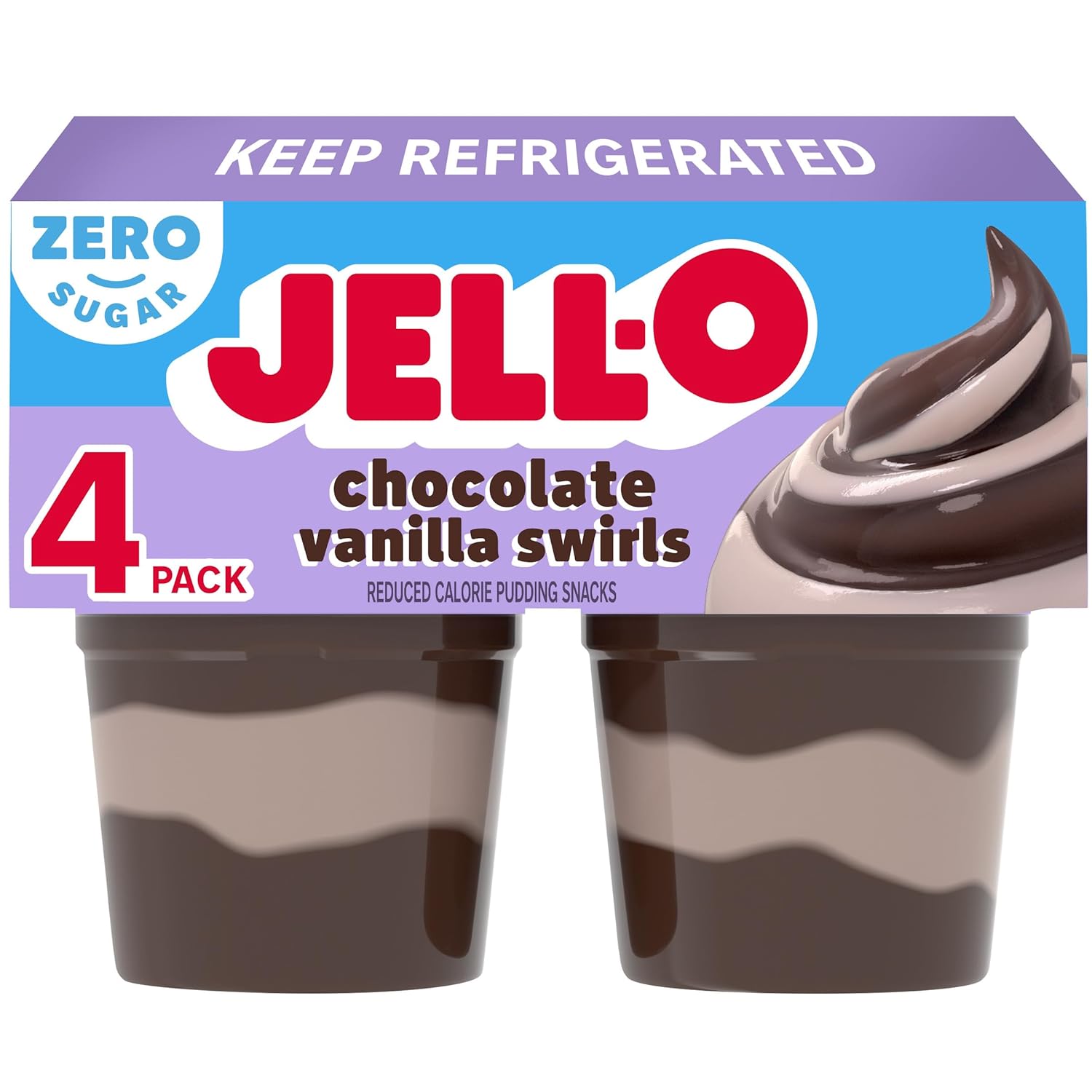 Jell-O Chocolate Vanilla Swirls Sugar Free Refrigerated Pudding Cups Snack (4 Ct Cups)