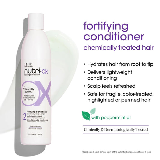 NUTRI-OX Fortifying Conditioner Chemically-Treated for Colored Thinning Hair | Thicker, Fuller-Looking Hair | Clinically & Dermatologically Tested | Peppermint | Color-Safe