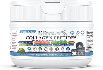 Kappa Nutrition (11.9Oz) Collagen Type I, Ii, Iii, 6 Billion Probiotic Acid Resistance, Hyaluronic Acid, Vitamin C, Biotin, Copper And Mct Oil, Beautiful Hair, Nails, & Skin, Collagen Peptides 9 In 1