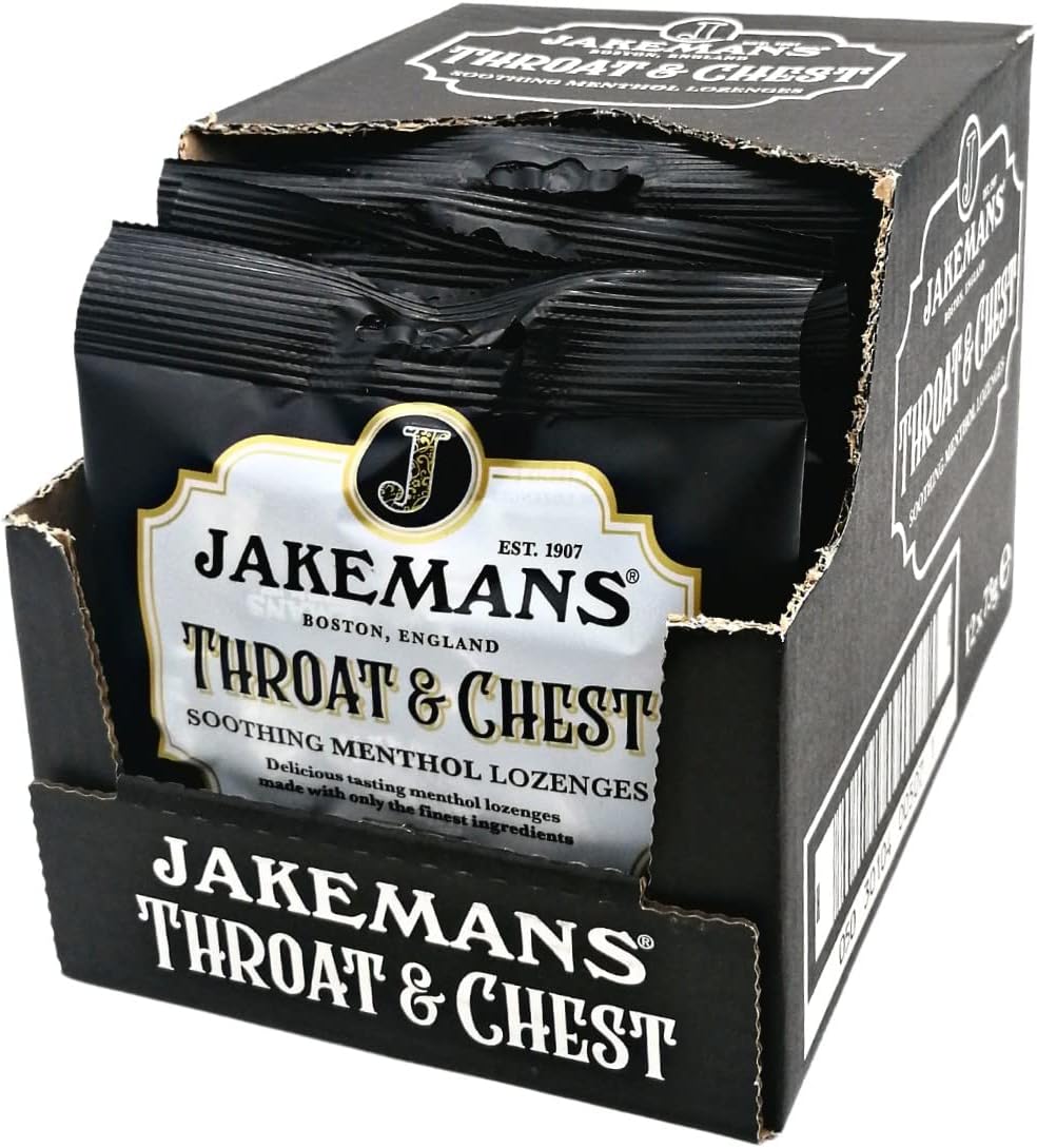 Jakemans Throat & Chest 73G - Pack Of 12 - Soothing Menthol Lozenges - Suitable For Vegetarians