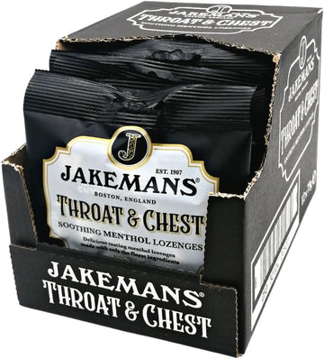 Jakemans Throat & Chest 73G - Pack Of 12 - Soothing Menthol Lozenges - Suitable For Vegetarians