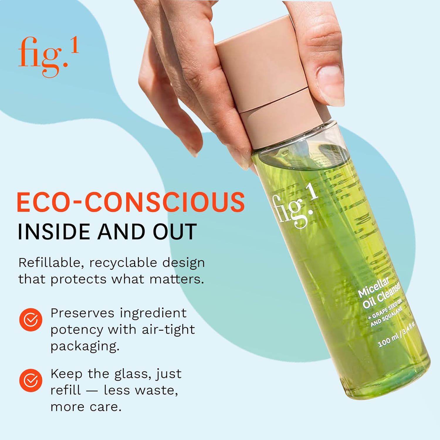 Fig.1 Hydrating Oil Cleanser For Face – Micellar Makeup Remover With Grapeseed & Squalane, Deep Cleansing Oil-Based Formula, Non-Stripping & Refillable, 3.4 Oz : Beauty & Personal Care
