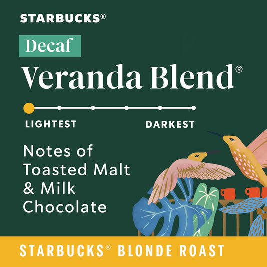 Starbucks Ground Coffee, Starbucks Blonde Roast Coffee, Decaf Veranda Blend, 100% Arabica, 6 Bags (12 Oz Each)
