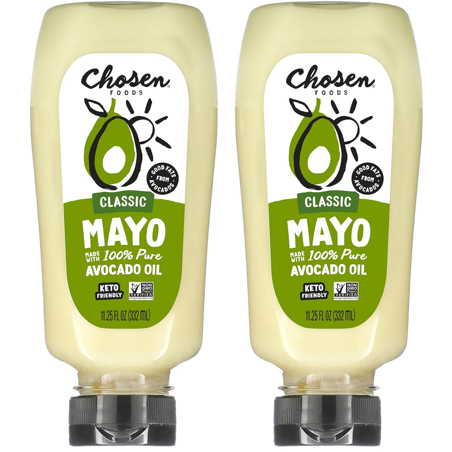 Chosen Foods 100% Avocado Oil-Based Classic Mayonnaise, Gluten & Dairy Free, Low-Carb, Keto & Paleo Diet Friendly, Mayo For Sandwiches, Dressings And Sauces, Made With Cage Free Eggs (11.25 Fl Oz, 2 Pack)