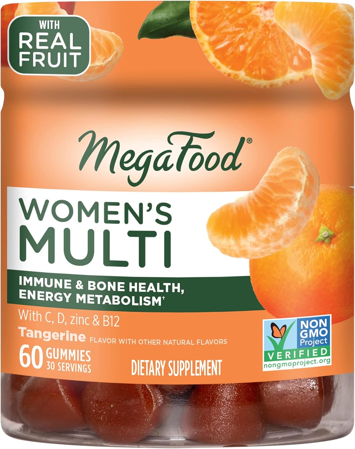 Megafood Women'S Multi - Multivitamin For Women - Gummy Vitamins - Vitamin C, Vitamin D, Zinc, Vitamin B12 & Choline - Immune Support & Bone Health - Tangerine - 60 Gummies (30 Servings)