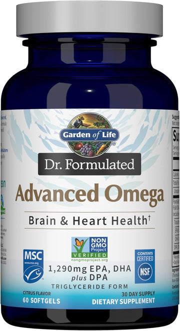 Garden Of Life Dr. Formulated Advanced Omega Fish Oil - Lemon, 1,290Mg Epa, Dha + Dpa In Triglyceride Form, Single Source Omega 3 Supplement For Ultimate Brain & Heart Health, Non-Gmo