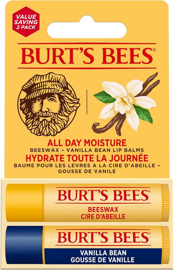 Burt'S Bees Lip Balm Multipack, Lip Balm Value Set, Includes Beeswax With Peppermint & Vitamin E And Vanilla Bean, 2X4.25G