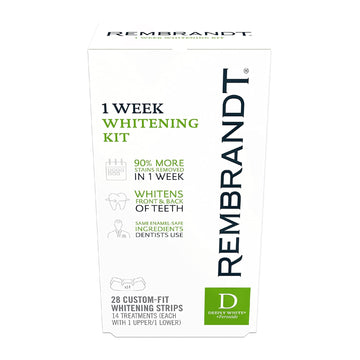 Rembrandt Deeply White + Peroxide 1 Week Teeth Whitening Kit, Removes Tough Stains, Enamel-Safe, 28 Custom-Fit Whitening Strips (14 Treatments)