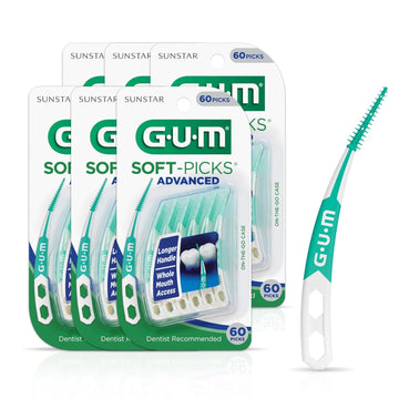 Gum Soft-Picks Advanced, Easy To Use Dental Picks For Teeth Cleaning And Gum Health, Disposable Interdental Brushes With Convenient Carry Case, Dentist Recommended Dental Picks, 60Ct (6Pk)