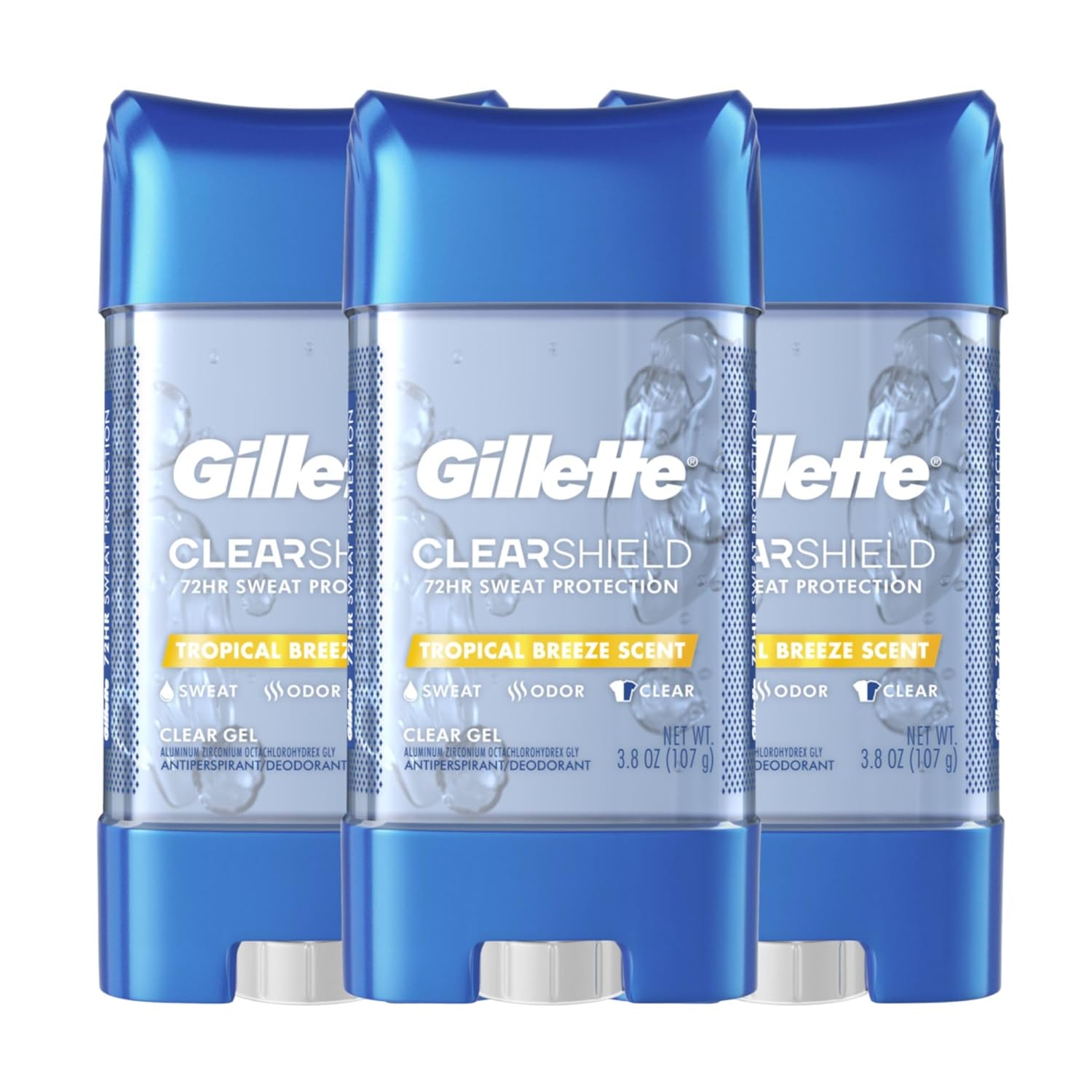 Gillette Clear Gel Antiperspirant And Deodorant For Men, Tropical Breeze Scent, 3.8 Oz (Pack Of 3)