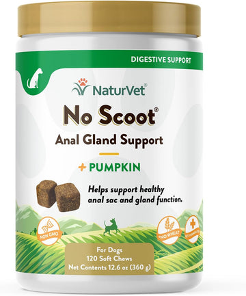 NaturVet - No Scoot for Dogs - 120 Soft Chews - Plus Pumpkin - Supports Healthy Anal Gland & Bowel Function - Enhanced with Beet Pulp & Psyllium Husk