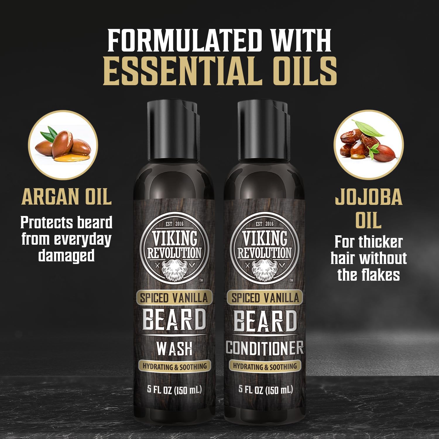 Viking Revolution Beard Wash and Beard Conditioner for Men with Argan Oil and Jojoba Oil - Beard Softener and Strengthener Beard Care Beard Shampoo and Conditioner with Beard Oil (5oz, Spiced Vanilla) : Beauty & Personal Care