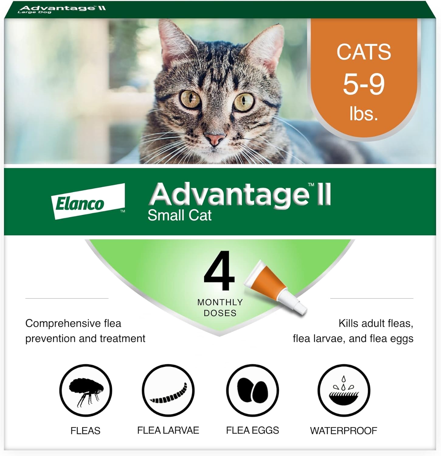 Advantage II Small Cat Vet-Recommended Flea Treatment & Prevention | Cats 5-9 lbs. | 4-Month Supply