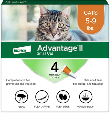 Advantage II Small Cat Vet-Recommended Flea Treatment & Prevention | Cats 5-9 lbs. | 4-Month Supply