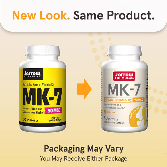 Jarrow Formulas Mk-7 90 Mcg - Bioactive Form Of Vitamin K2 - 60 Servings (Softgels) - For Bone & Cardiovascular Health - Vitamin K2 Mk-7 Dietary Supplement - K2 Vitamin Supplement Mk-7 - Gluten Free