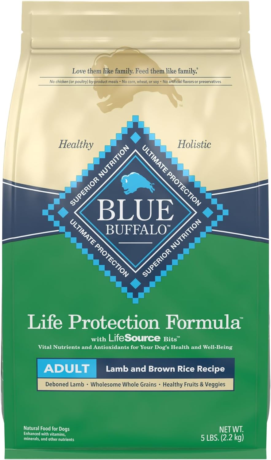 Blue Buffalo Life Protection Formula Natural Adult Dry Dog Food, Lamb and Brown Rice 5-lb Trial Size Bag