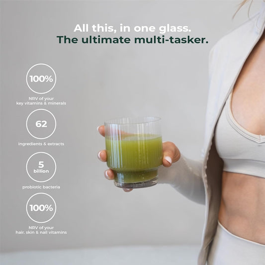 Shreddy | Probiotic, Beauty, Superfood Greens Blend | 5 Billion Probiotics, 100% Nrv Vitamins | 62 Nutrient-Rich Ingredients | Vegan-Friendly | Mango & Pineapple Flavour