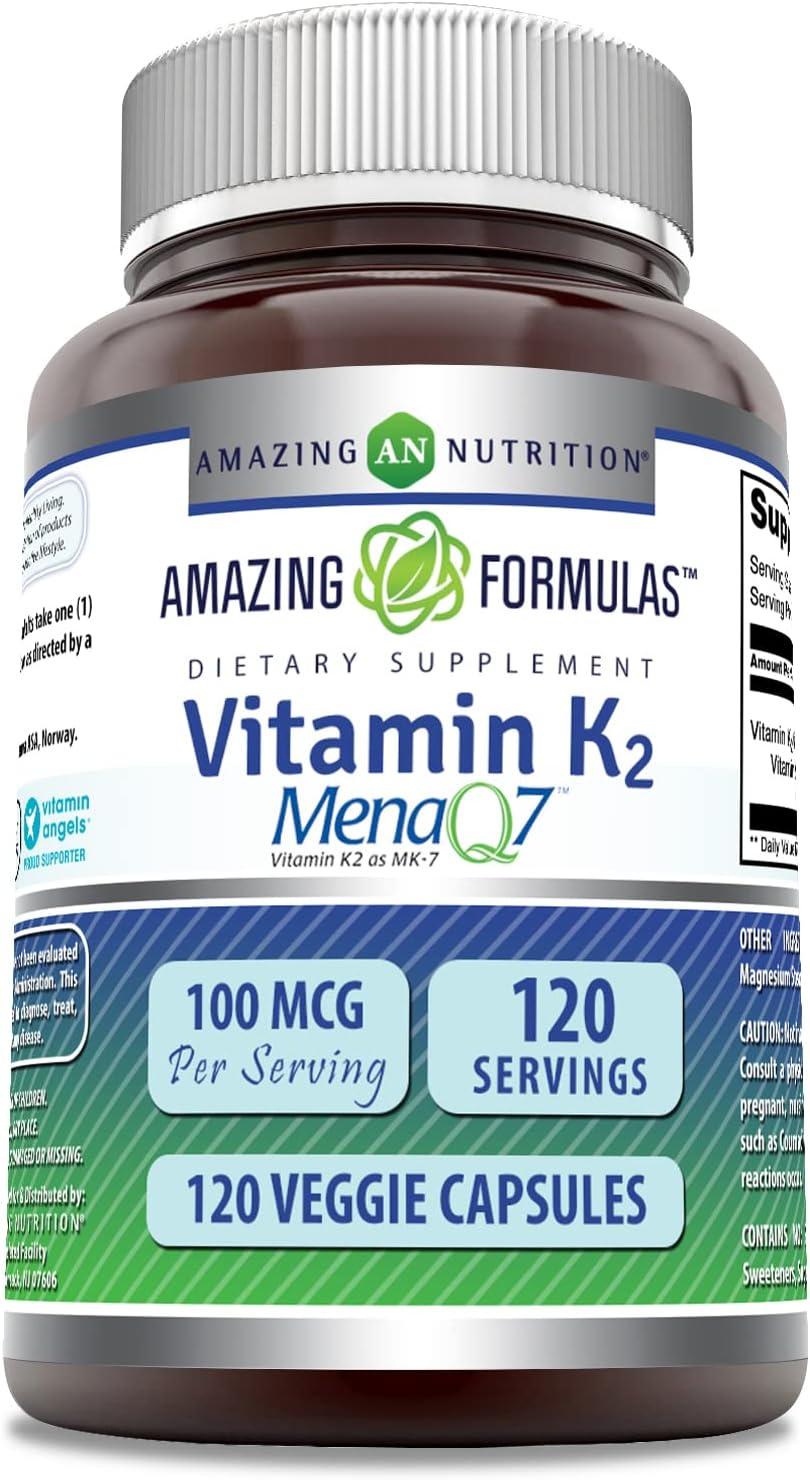 Amazing Formulas Vitamin K2 Menaq7 Mk7 100Mcg 120 Veggie Capsules Supplement | Non-Gmo | Gluten Free | Made In Usa | Suitable For Vegetarians