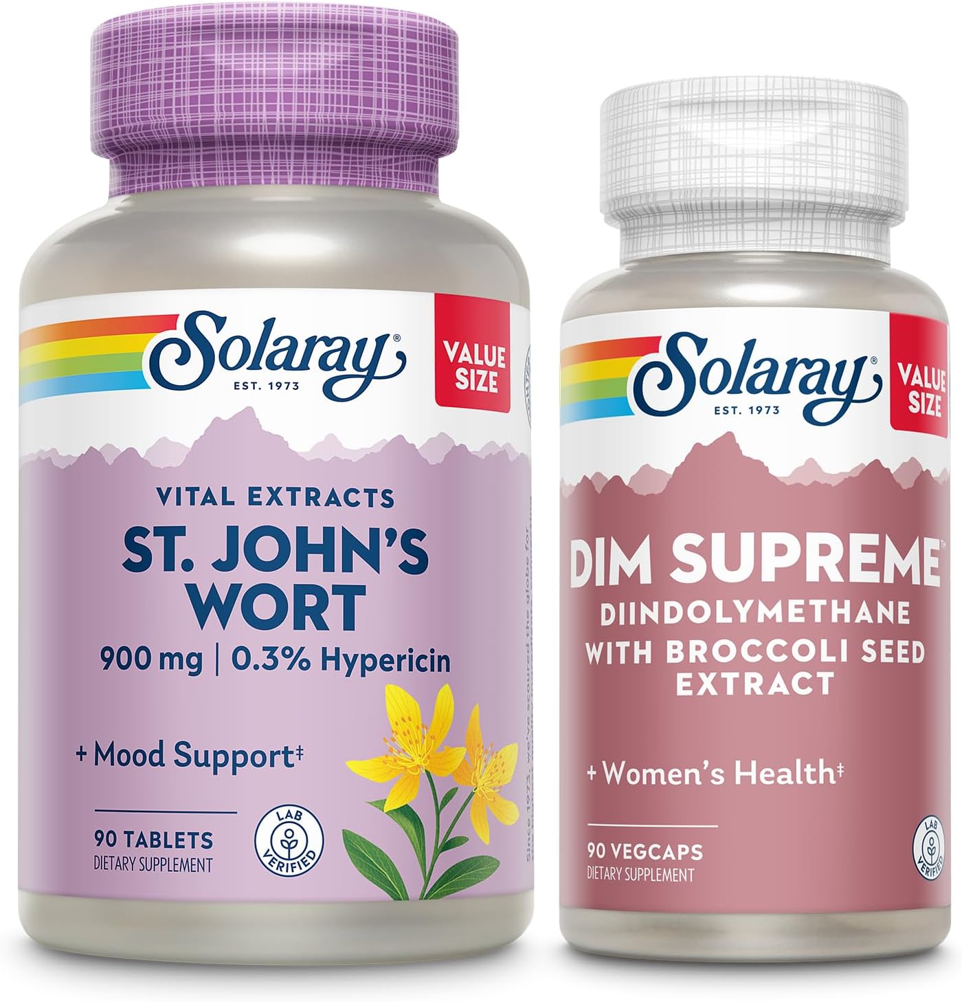Solaray St John’S Wort And Dim Supreme Women’S Wellness Bundle - St Johns Wort Mood Support Supplement And Dim Complex With Broccoli Extract For Women’S Health - 60-Day Guarantee, 90 Vegcaps Each