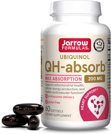 Jarrow Formulas Qh-Absorb, 200 Mg, Ubiquinol Dietary Supplement For Healthy Cardiovascular Function, 60 Softgels, 60 Day Supply