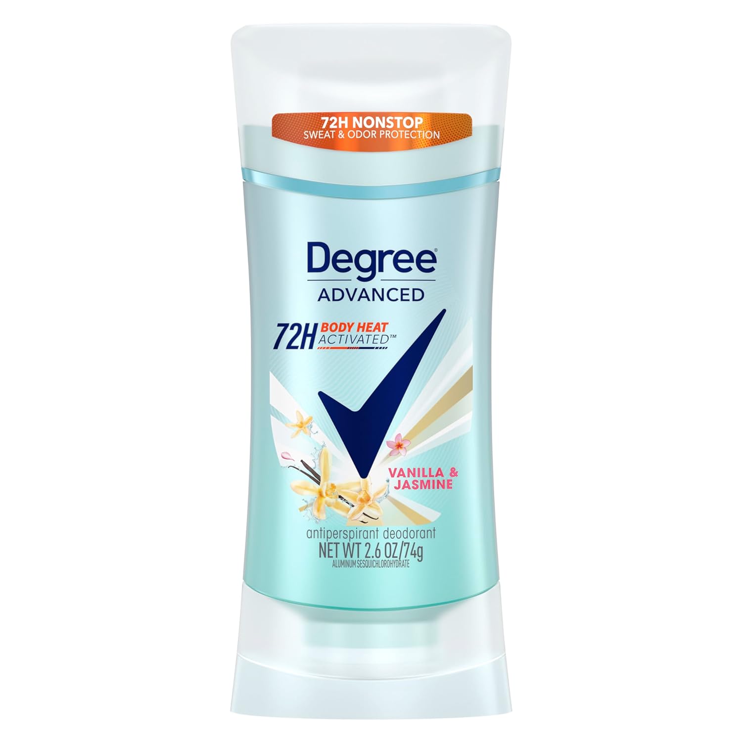 Degree Advanced Protection Antiperspirant Deodorant Vanilla & Jasmine For 72-Hour Sweat & Odor Control For Women, With Body Heat Activated Technology, 2.6 Oz