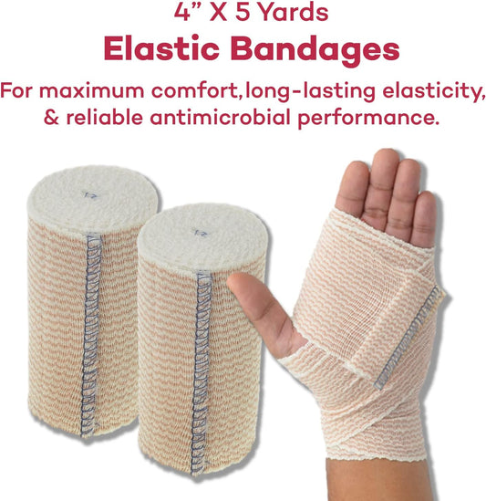 Dealmed 4" Elastic Bandage Wrap With Self-Closure – 2 Elastic Bandages, 5 Yards Stretched Compression Bandage Wrap, Wound Care Product For First Aid Kit And Medical Facilities