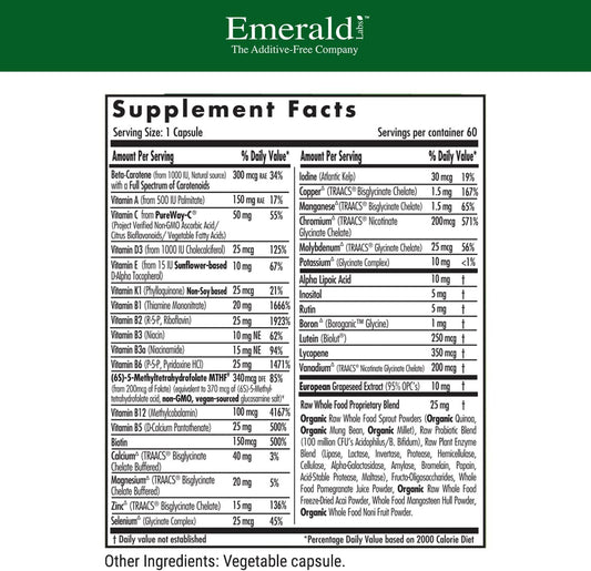 Emerald Labs Men'S 1 Daily Multi - Additive-Free Men'S Multivitamin - Includes Lycopene, Zinc, Vitamin D3, & More - Supports Bones, Prostate & Vision* - 60 Vegetable Capsules