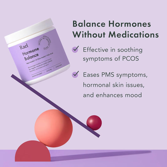 Rael Hormone Balance for Women, Myo Inositol Powder - Myo-Inositol & D-Chiro Inositol Supplement, Menstrual & Ovarian Function, Vitamin B8, 40:1 Ratio, Folic Acid, Vegan (30 Day Supply)