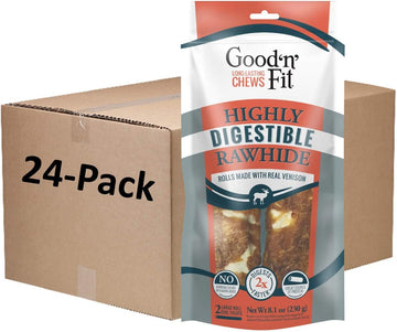 Good 'N' Fit Large Long Lasting Rolls, Treat Your Dog To Real Venison Rawhide With No Artificial Colors Or Flavors