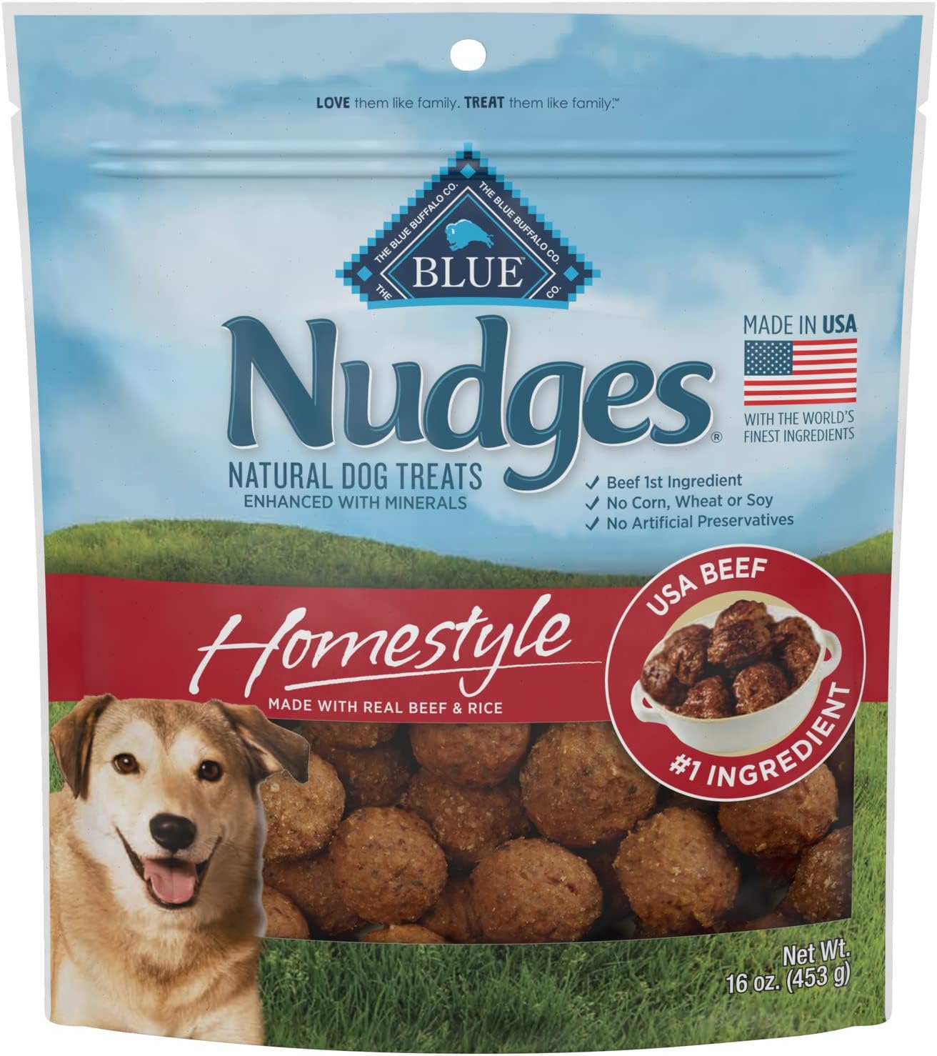 Blue Buffalo Nudges Homestyle Natural Dog Treats, Beef And Rice, 16Oz Bag