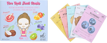Skin Treats Five Fruit Sheet Masks | Natural Fruit Extracts | Rejuvenates, Hydrates & Soothes Skin | Biodegradable | Vegan | Not Tested On Animals | 22Ml