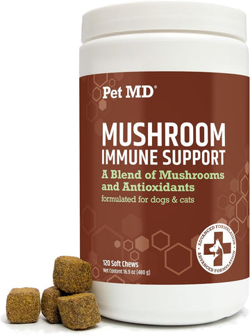 Pet Md Mushroom Immune Support - Turkey Tail Mushroom For Dogs - Mushroom Cat Immune Support Supplement - Milk Thistle For Dogs & Cats With Coq10 For Dogs - Immunity Supplement For Dogs - 120 Chews