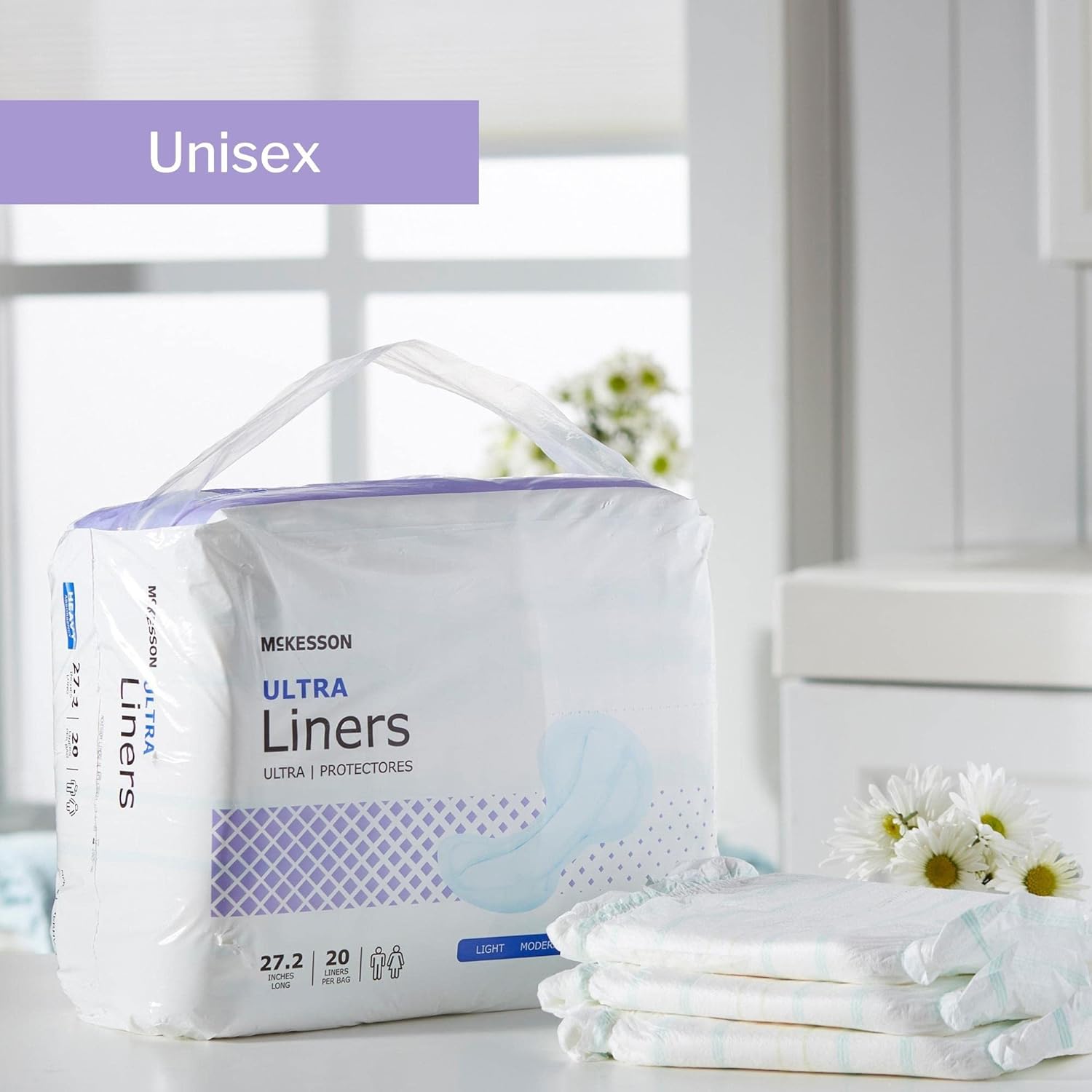 McKesson Ultra Incontinence Liners - Heavy Absorbency, Contoured, Unisex, Adult - One Size Fits Most, 27 1/5 in Long, 20 Count, 4 Packs, 80 Total : Health & Household