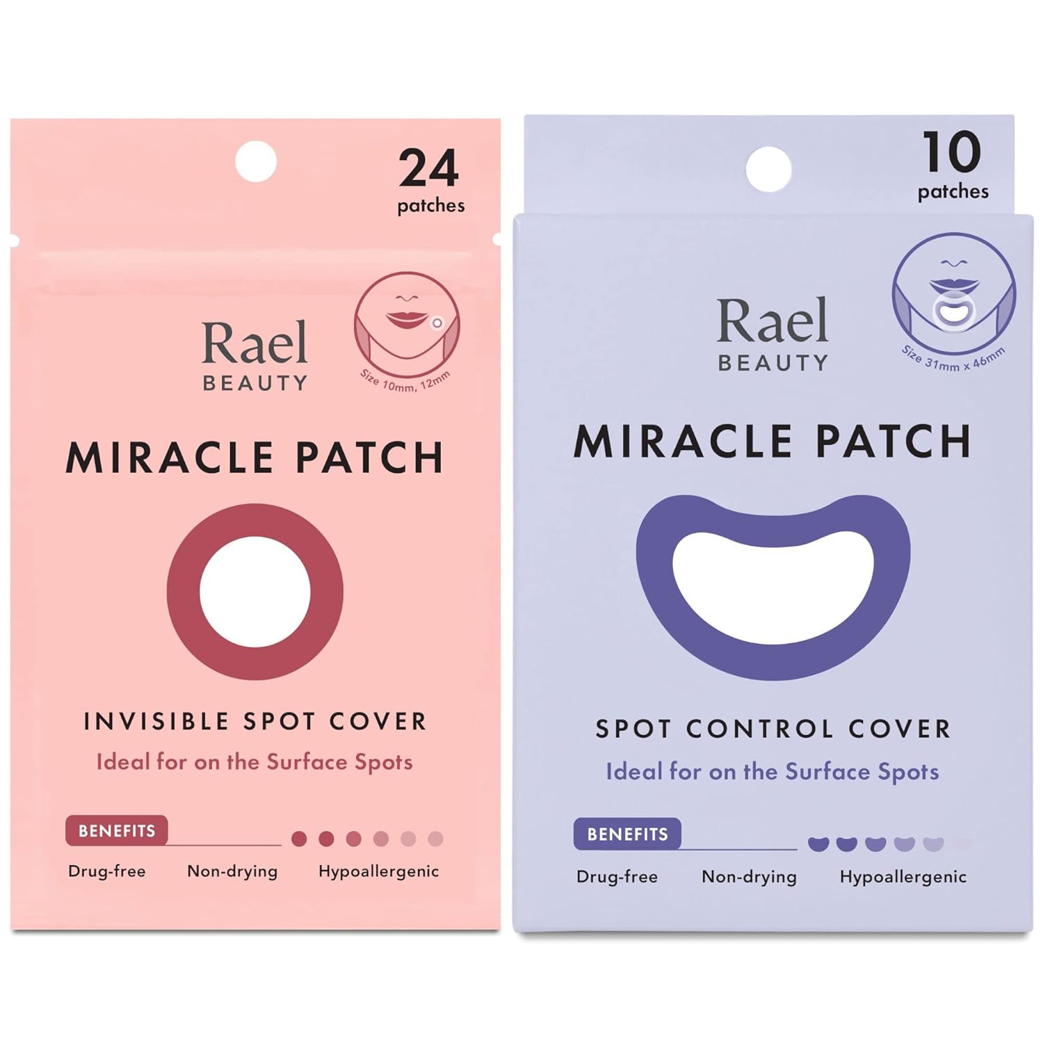 Rael Miracle Bundle - Invisible Spot Cover (24 Count), Spot Control Cover (10 Count)