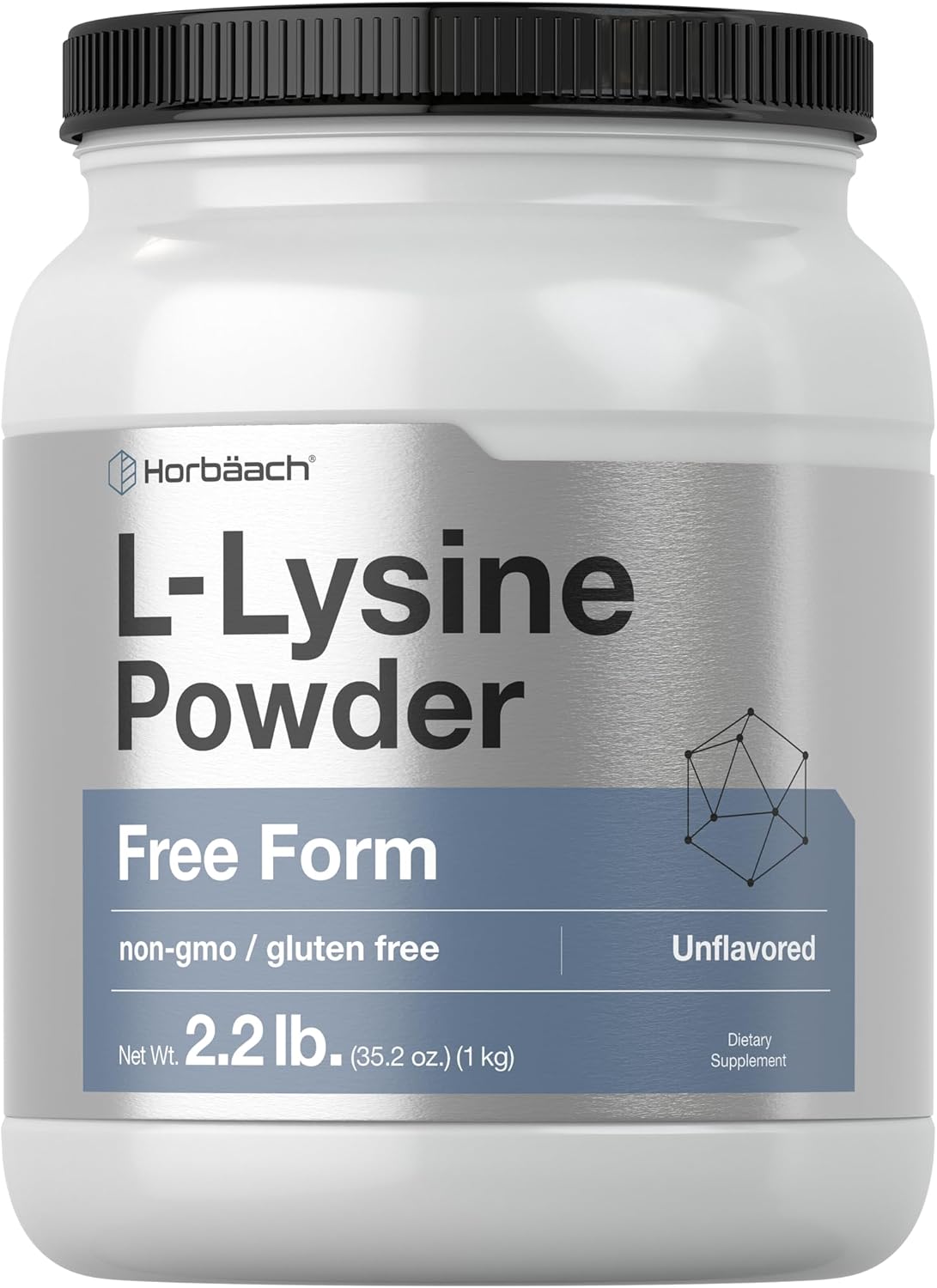 Horbäach L-Lysine Powder | 2.2 Lbs | Unflavored Free Form Supplement | Vegetarian, Non-Gmo, Gluten Free Formula