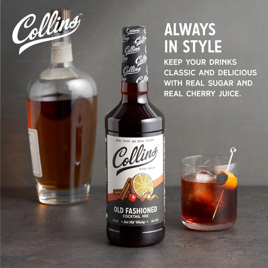 Collins Old Fashioned Mix | Made With Real Brown and Sugar Cherry Juice With Natural Flavors | Classic Cocktail Recipe Ingredient, Home Bar accessories Cocktail Mixers, 32 fl oz
