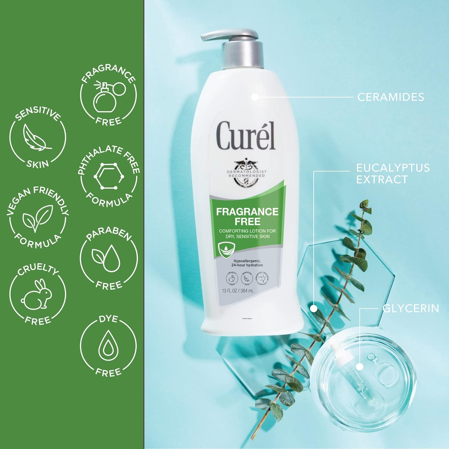 Curel Fragrance Free Comforting Body Lotion, Unscented Dry Skin Moisturizer for Sensitive Skin, with Advanced Ceramide Complex, Repairs Moisture Barrier, 20 oz : Body Lotions : Beauty & Personal Care