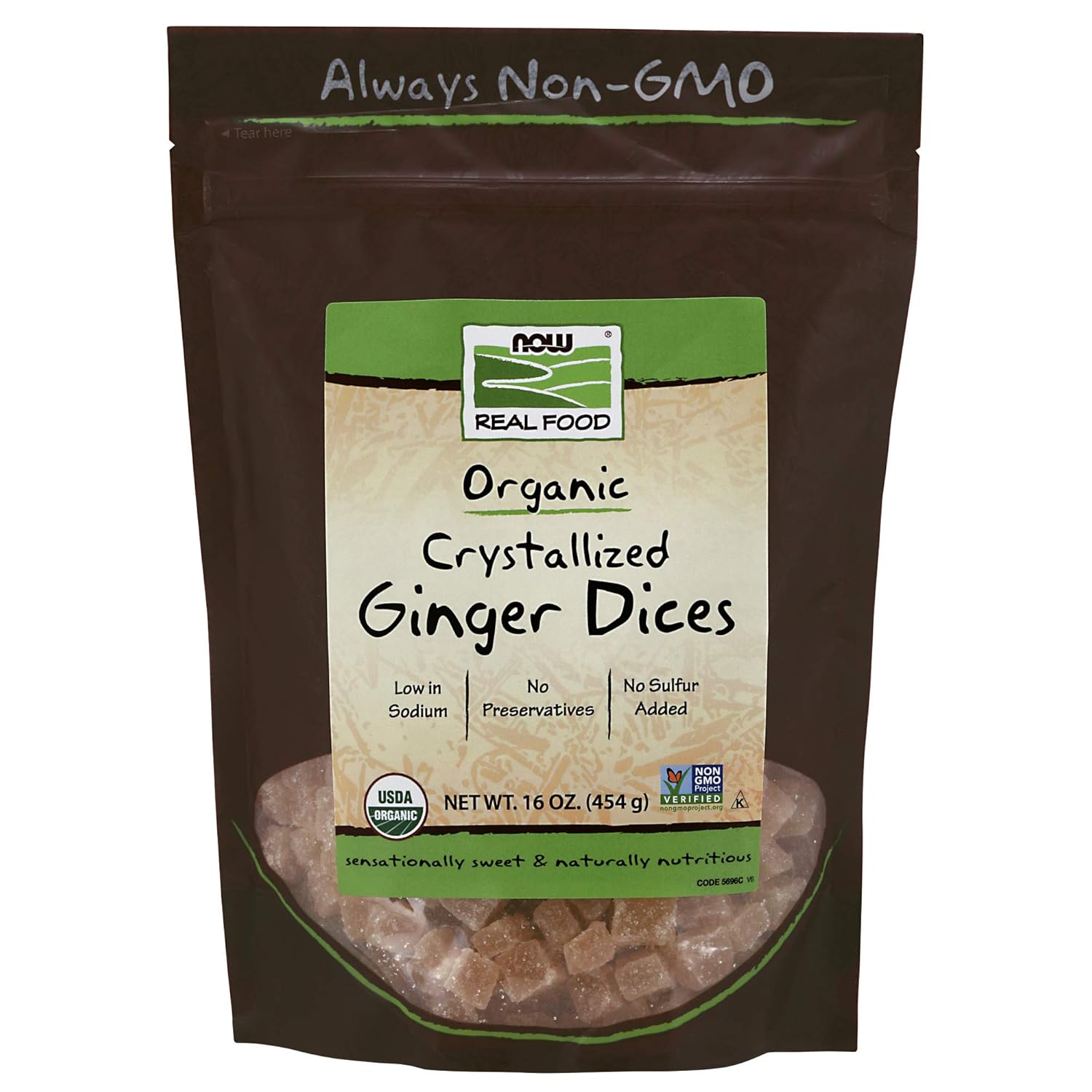 Now Foods, Organic Crystallized Ginger Dices, Low-Sodium, Preservative-Free And Non-Gmo, 16-Ounce (Packaging May Vary) (Pack Of 4)