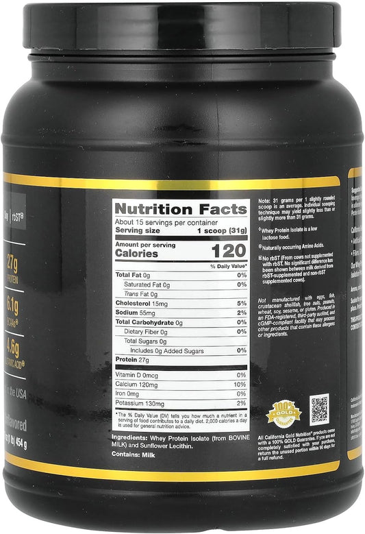 California Gold Nutrition Sport, Whey Protein Isolate, Unflavored, 1 Lb (454 G)