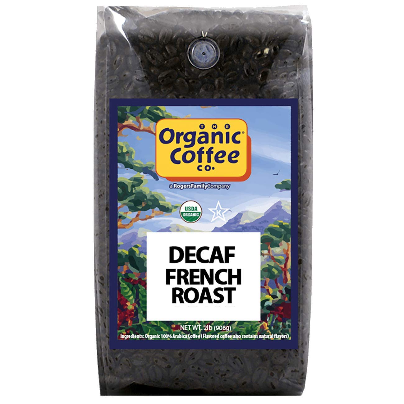 The Organic Coffee Co. Whole Bean Coffee - DECAF French Roast (2lb Bag), Dark Roast, Swiss Water Processed, USDA Organic