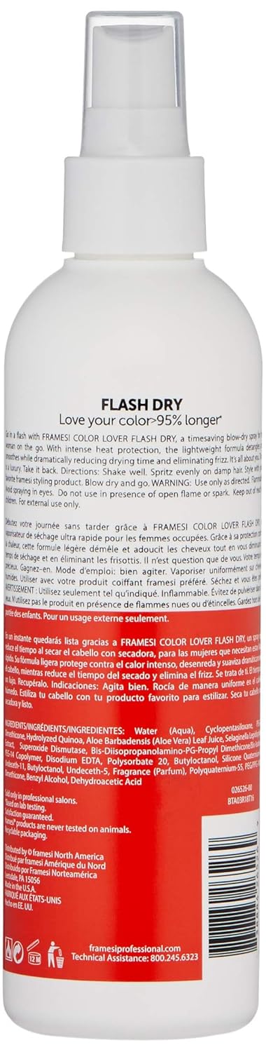 Framesi Color Lover Flash Dry Spray, 8.5 Fl Oz, Heat Protectant Spray For Hair, Blow Dry Accelerator, Quick Dry, Color Treated Hair