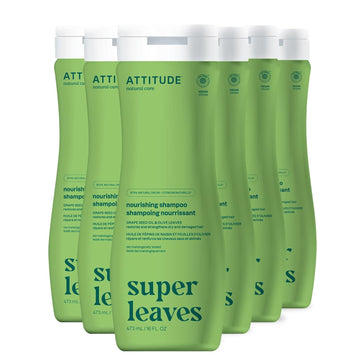 Attitude Nourishing Hair Shampoo, Ewg Verified, For Dry And Damaged Hair, Naturally Derived Ingredients, Vegan And Plant Based, Grapeseed Oil And Olive Leaves, 16 Fl Oz (Pack Of 6)