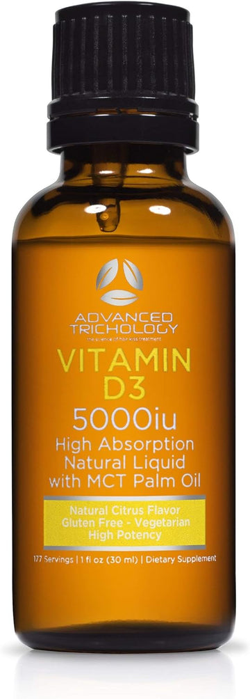 Advanced Trichology Vegetarian Liquid Vitamin D3-5000 iu High Absorption - 1000 iu per Drop - 6 Month Supply - Gluten Free 365 VIT D